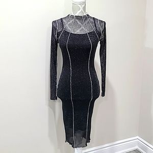 LunaChix Sparkly Black Open Stitch Dress